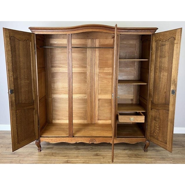 Vintage French Louis XVI Style Carved Oak 3-Door Wardrobe For Sale - Image 11 of 12
