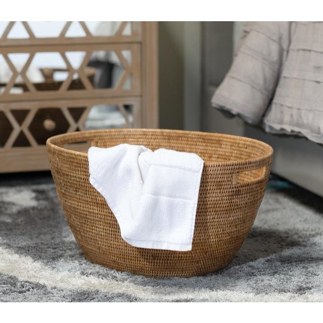 Wood Artifacts Rattan Laundry Basket with Cutout Handles in Honey Brown For Sale - Image 7 of 8