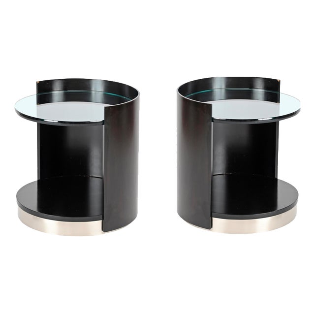 Nightstands in Wood, Crystal and Steel attributed to G. Moscatelli, Italy, 1970s, Set of 2 For Sale