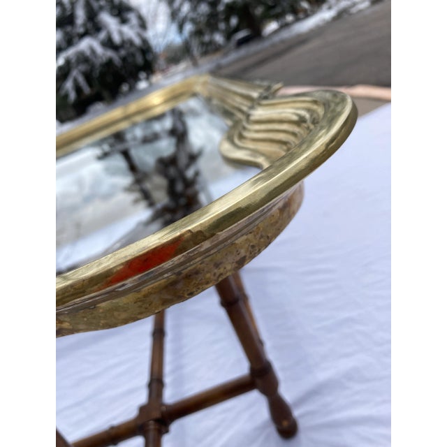 1970s Scalloped Brass Coffee Table in Faux Bamboo For Sale In Denver - Image 6 of 13