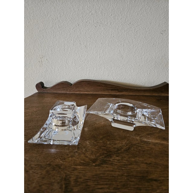 Late 20th Century Pair of Nambe Crystal Planar Votive Candle Holders