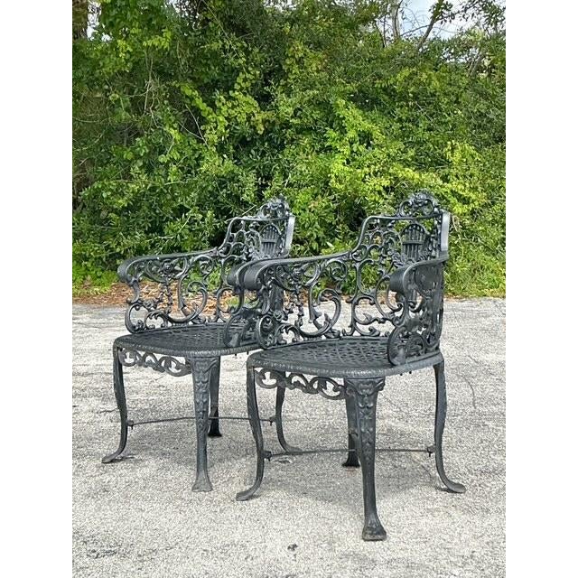 Vintage Regency Cast Iron Lyre Back Chairs - A Pair For Sale - Image 11 of 11