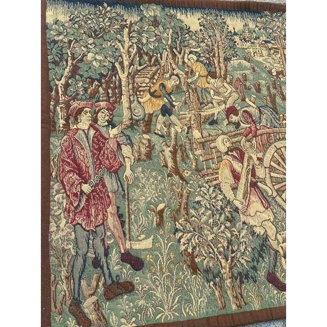 Vintage Aubusson Médiéval Design Jacquard Tapestry Woodcutters, 1960s For Sale - Image 15 of 18