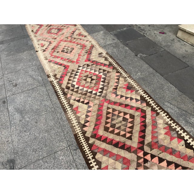 1960s Handmade Vintage Tribal Long Runner Kilim Rug For Sale - Image 5 of 11