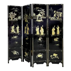Vintage Chinoiserie Mother of Pearl Four-Panel Room Divider