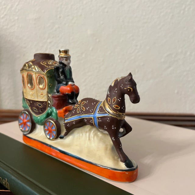 Beautiful hand painted ceramic horse carriage, Japan. Used as a lamp base. Circa 1920s.