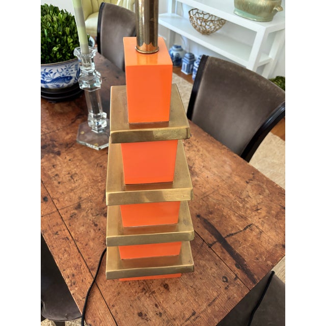 Orange Jonathan Adler Pagoda Lamp W/ Shade For Sale - Image 8 of 12