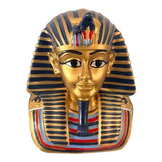 Pharaoh Bust | Tutankhamun Decor Statue | Gold Blue Ancient Egypt Sculpture For Sale