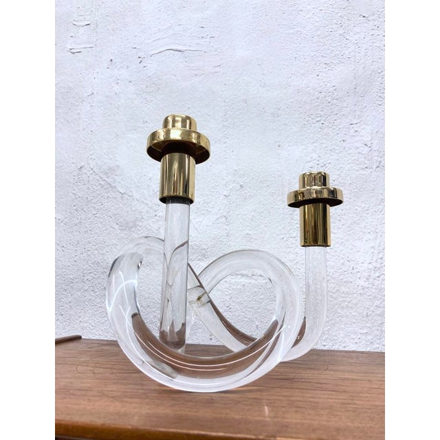 Metal Acrylic Glass Double Candleholder by Elaine Bscheider for Dorothy Thorpe, 1960s For Sale - Image 7 of 9