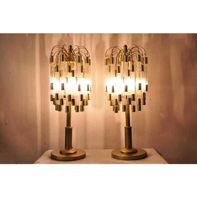 Vintage Hollywood Regency Gold "Palm Tree" Acrylic Waterfall Table Lamps - Pair For Sale - Image 12 of 12