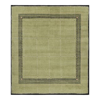 Rug & Kilim’s Art Deco Style Rug in Green With Black Geometric Patterns For Sale