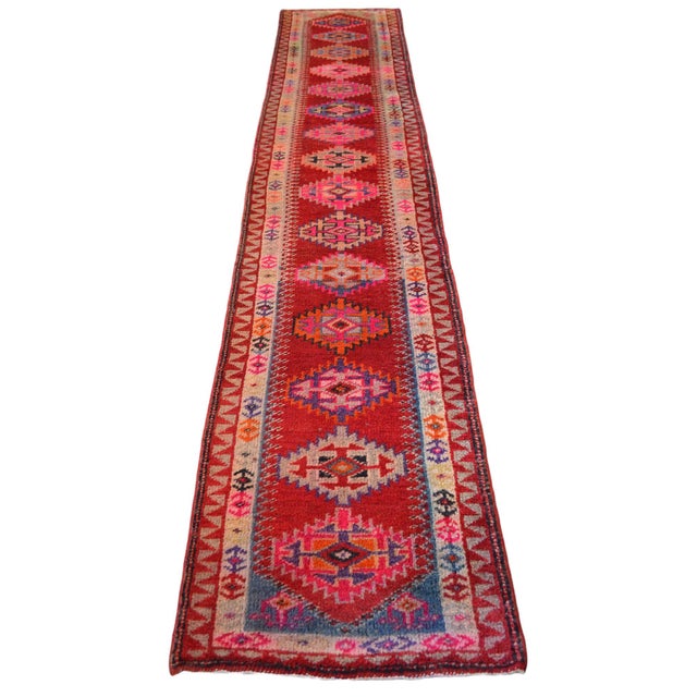 Textile Boho Farmhouse Handwoven Turkish Runner Rug for Hallway – 2′9″ X 12′9″ For Sale - Image 7 of 12