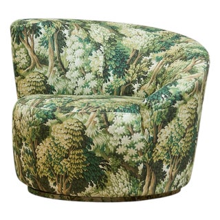 Vintage Nautilus Swivel Chair in the Forests Fabric For Sale
