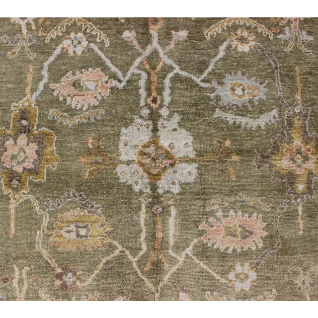 2010s Green Colored Oushak Rug With All Over Design For Sale - Image 5 of 8