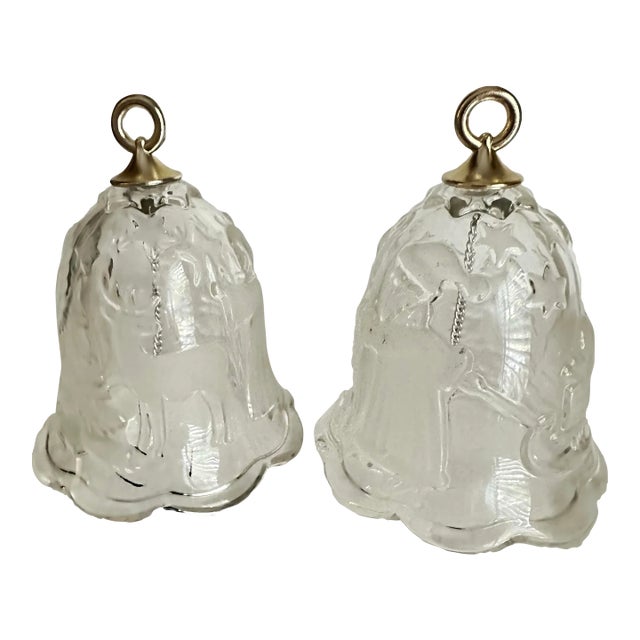 Vintage Mikasa Embossed & Frosted Christmas/Holiday Themed Bells- a Pair For Sale