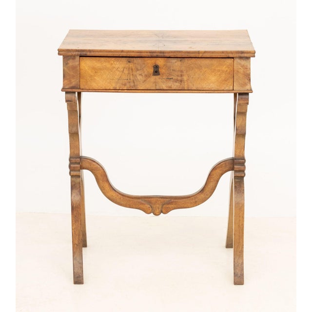 Louis XV Style Walnut Sewing Table, with single drawer on cabriole legs conjoined by a stretcher. 30" H x 24" W x 17" D....