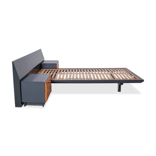 Wooden Bed in Dark Blue with 2 Bedside Tables from Interlübke For Sale - Image 15 of 18