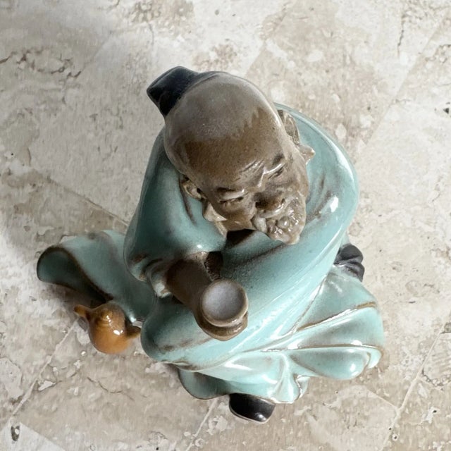 Vintage Chinese Pottery Figurine/Sculpture of a Mudman Drinking Tea For Sale In Miami - Image 6 of 7