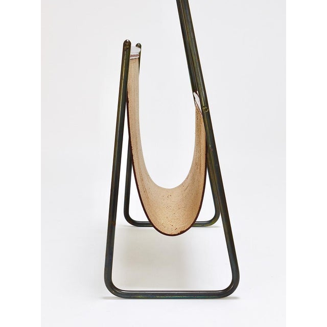 Mid-Century Magazine Rack in Brass & Brown Leather attributed to Carl Auböck, Austria, 1950s For Sale - Image 15 of 18