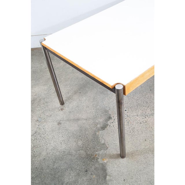 Wood 1970s Mid Century Modern Folding Table Jens Risom Burr Howe Furniture Oak Chrome White For Sale - Image 7 of 12