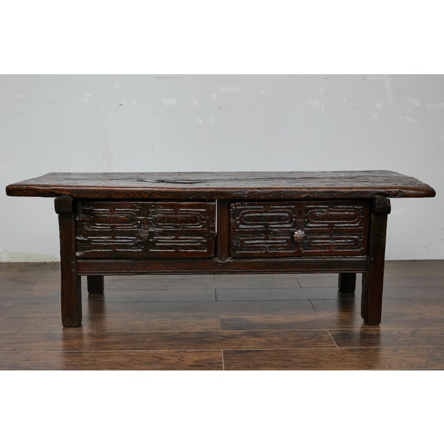 Early 19th Century Antique Spanish Oak Coffee Table with Two Carved Drawers, Circa 1800 For Sale - Image 5 of 12