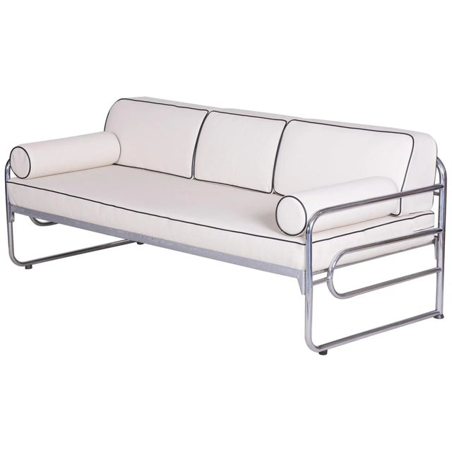 Bauhaus Style Ivory Tubular Chrome & Leather Sofa by Mücke & Melder, 1930s For Sale - Image 9 of 9