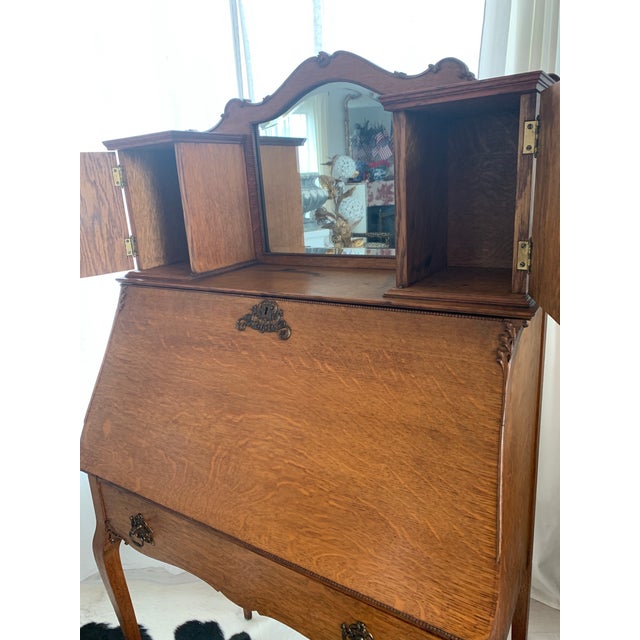 Antique Art Nouveau Oak Secretary Ladies Writing Desk For Sale - Image 10 of 12