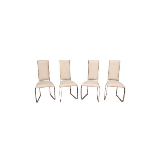 Mid-Century Modern Set of 4 Milo Baughman Style Chrome & Leather Dining Chairs For Sale - Image 3 of 12