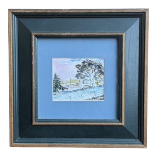 Vintage Original Landscape Farmland Watercolor Painting Signed For Sale