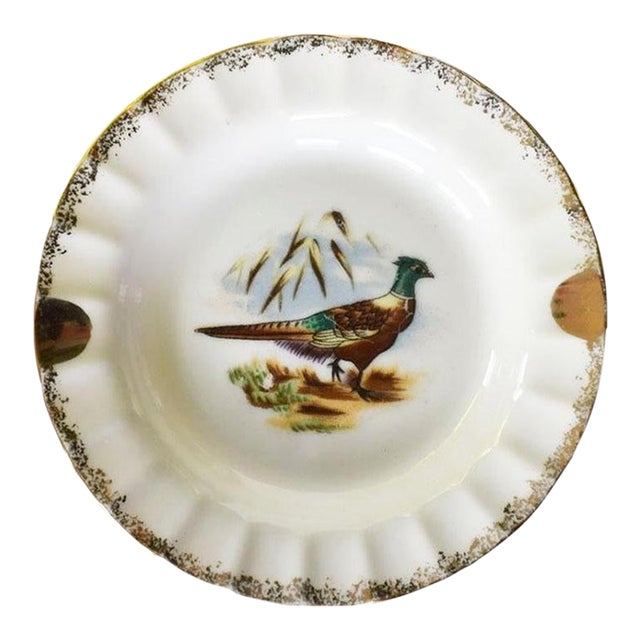 Round Ceramic Gold Pheasant Ashtray or Trinket Dish, Yoko Boeki Japan For Sale