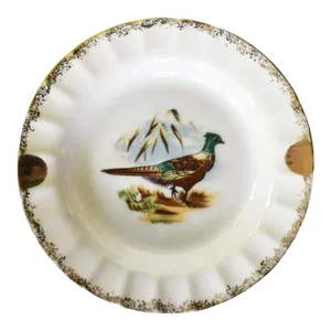 Round Ceramic Gold Pheasant Ashtray or Trinket Dish, Yoko Boeki Japan