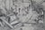 Charcoal Attributed to Jacques Moulinier (1753–1828) Charcoal Drawing — Figures Before a Half-Timbered House For Sale - Image 8 of 14