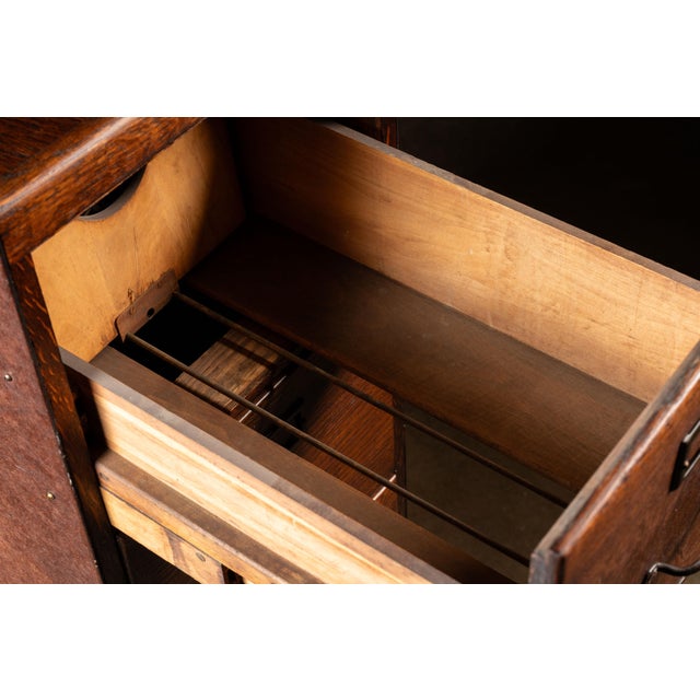 Antique Oak Filing Cabinet With Japanned Hardware For Sale - Image 12 of 17