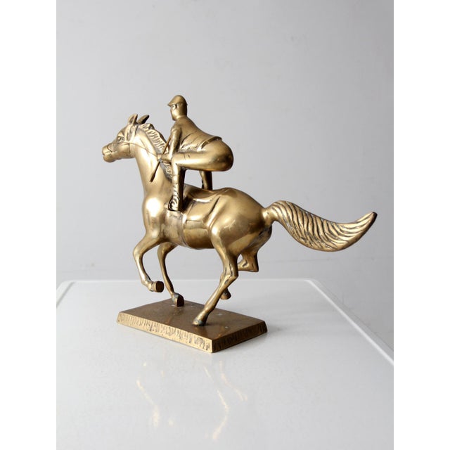 Mid 20th Century Vintage Brass Horse and Jockey Sculpture For Sale - Image 5 of 12