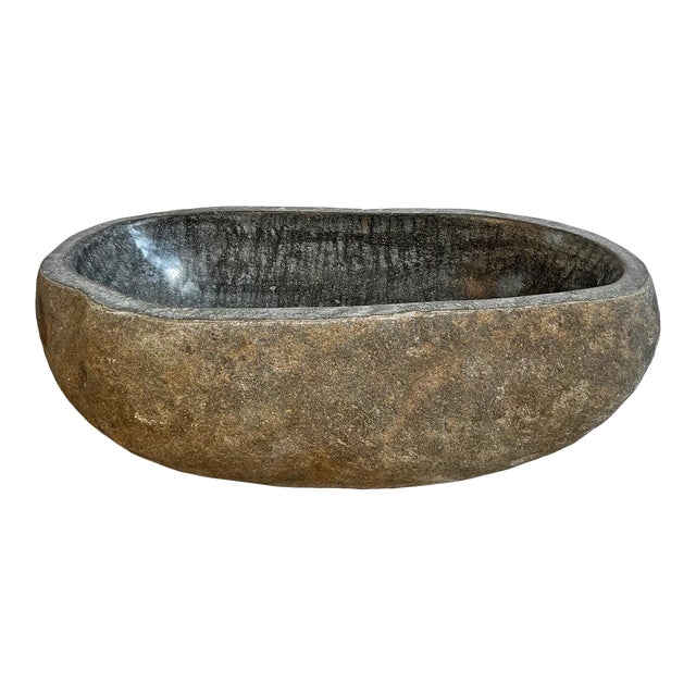 Vintage XL River Stone Boulder Bowl For Sale