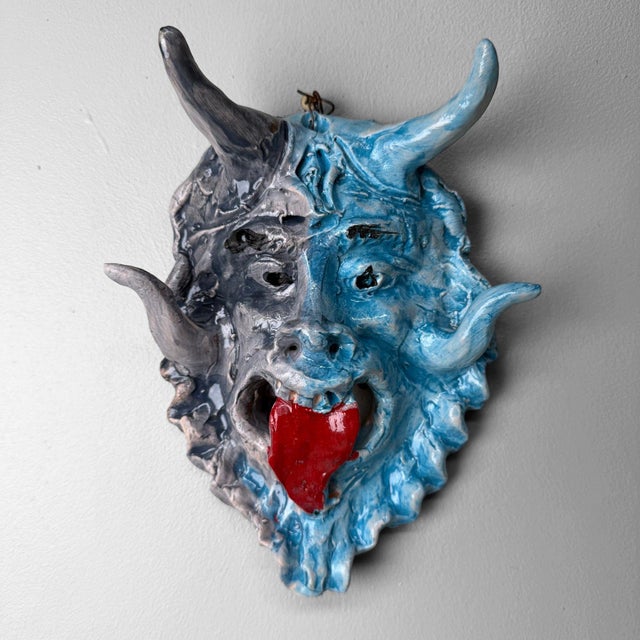 Blue Ceramic Apotropaic Mask by Gennaro Condurso, Italy, 2010s For Sale - Image 8 of 8