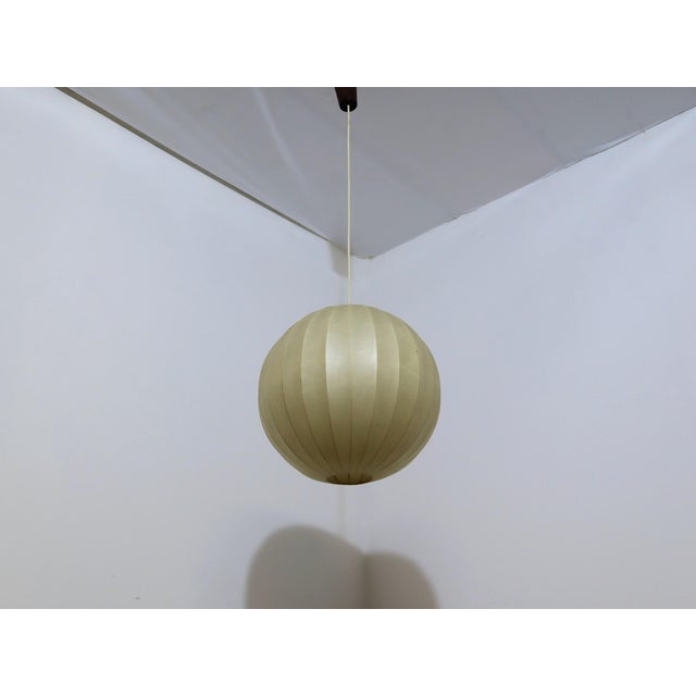Mid-Century Modern Italian Cocoon Globe Pendant Lamp with Teak Details, 1970s For Sale - Image 3 of 11