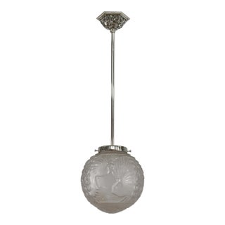 Muller Freres French Art Deco Peacock Motif Pendant Light 1930s - 3 Available For Sale