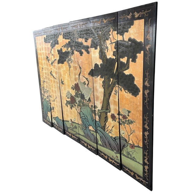 Mid 20th Century Stunning Mid-20th Century Chinese Export Six-Panel Coromandel Screen For Sale - Image 5 of 11