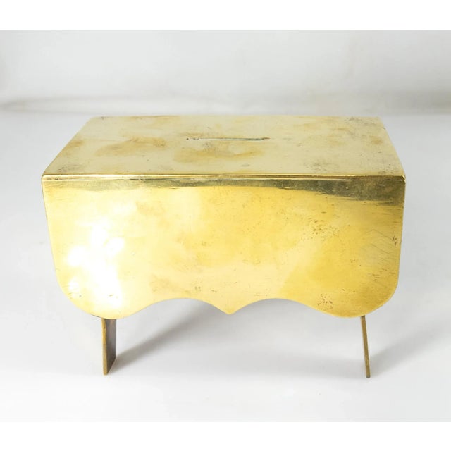 19th Century Polished Brass or Bronze Drop Leaf Table Form Piggy Bank Safe For Sale - Image 4 of 9