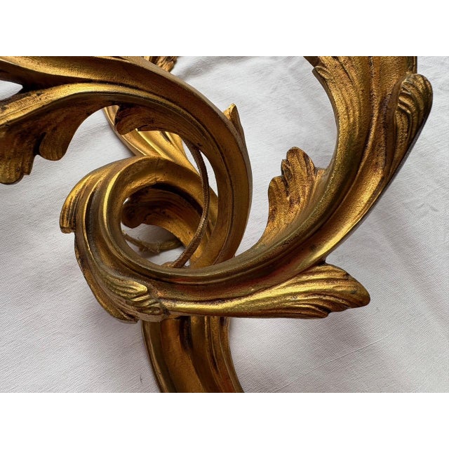 Gold Mid-Century Louis XV Rocaille Style Gilt Bronze Sconces, France, Set of 2 For Sale - Image 8 of 18