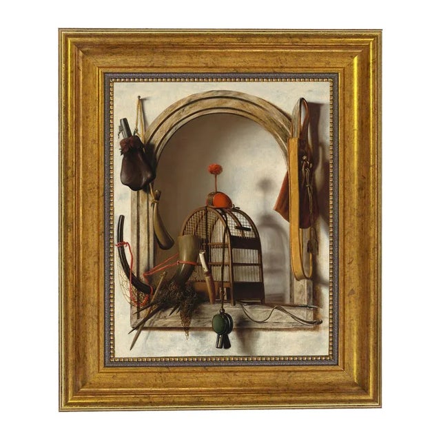 "Niche with Falconry" After Christoffel Pierson Contemporary Reproduction Print on Canvas, Gold Frame, 8 x 10 For Sale - Image 4 of 4