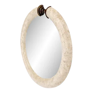 Brass & Tessellated Stone Veneers Ring Shape Frame Round Wall Mirror