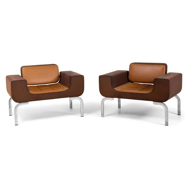 Set of Italian Brown Leather Lounge Chairs, 1970s For Sale - Image 15 of 15