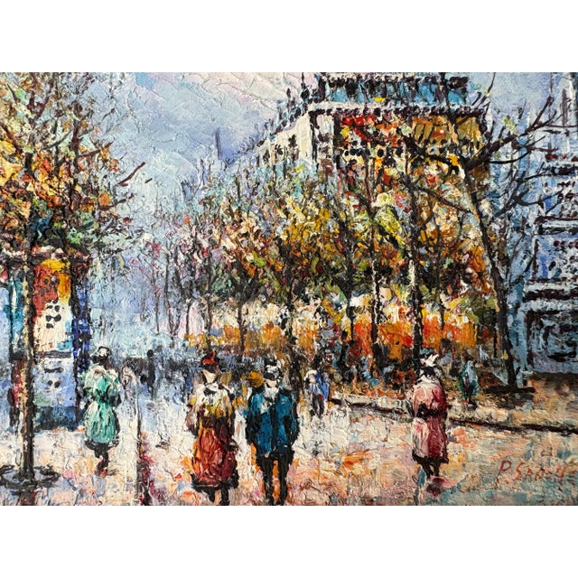 Vintage P.Sanchez Paris Street View Oil Painting, Framed For Sale - Image 10 of 11