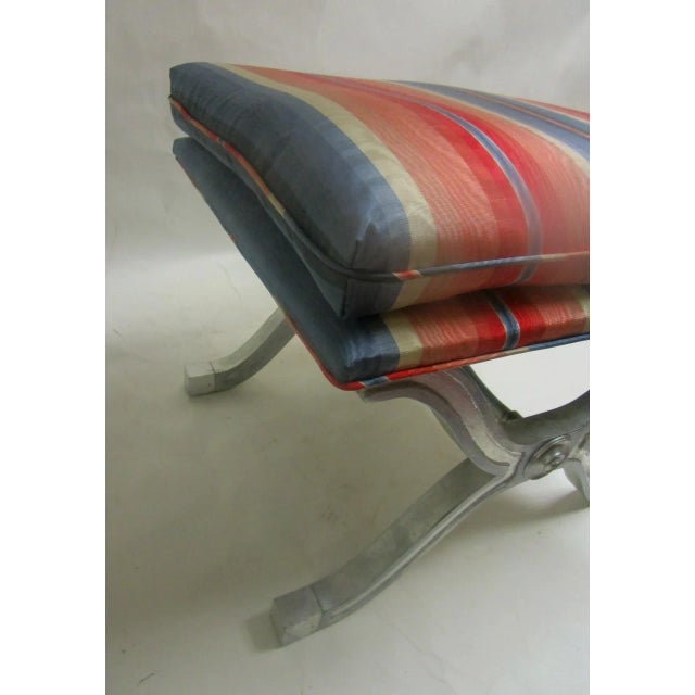 Silver Dorothy Draper Henredon Hollywood Regency Silver Gilt Wood Curule Bench - A Pair For Sale - Image 8 of 13