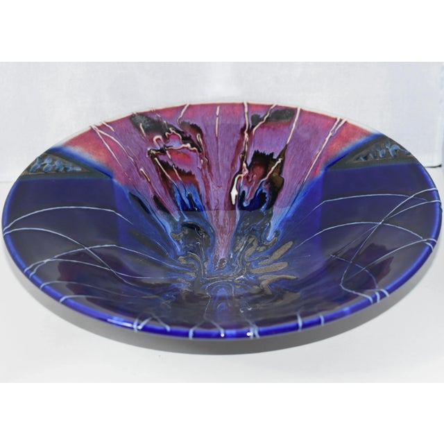 Abstract 1990s Marc Matsui Handmade Flambé Studio Art Pottery Centerpiece Vessel For Sale - Image 3 of 8