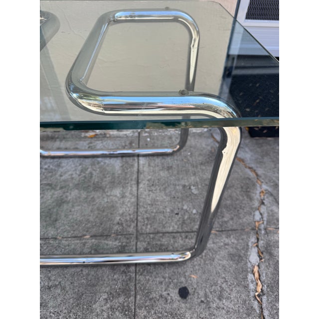 1970s Vintage Mid-Century Modern Chrome Tubular Glass Top Side Table For Sale In San Francisco - Image 6 of 9