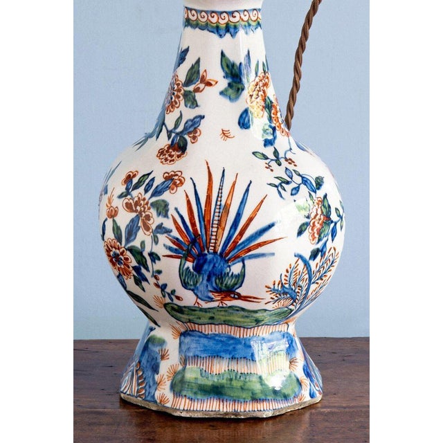 Polychrome Garlic Neck Vase Lamp from Dutch Delftware, 18th Century For Sale - Image 7 of 14
