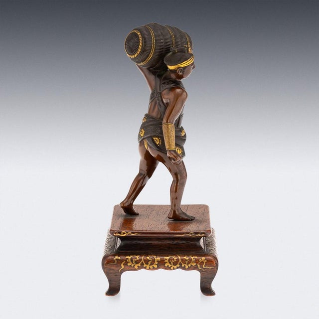 Antique Japanese Meiji Gilt Bronze Labourer Figurine by Miyao Ei, 19th Century For Sale - Image 6 of 18